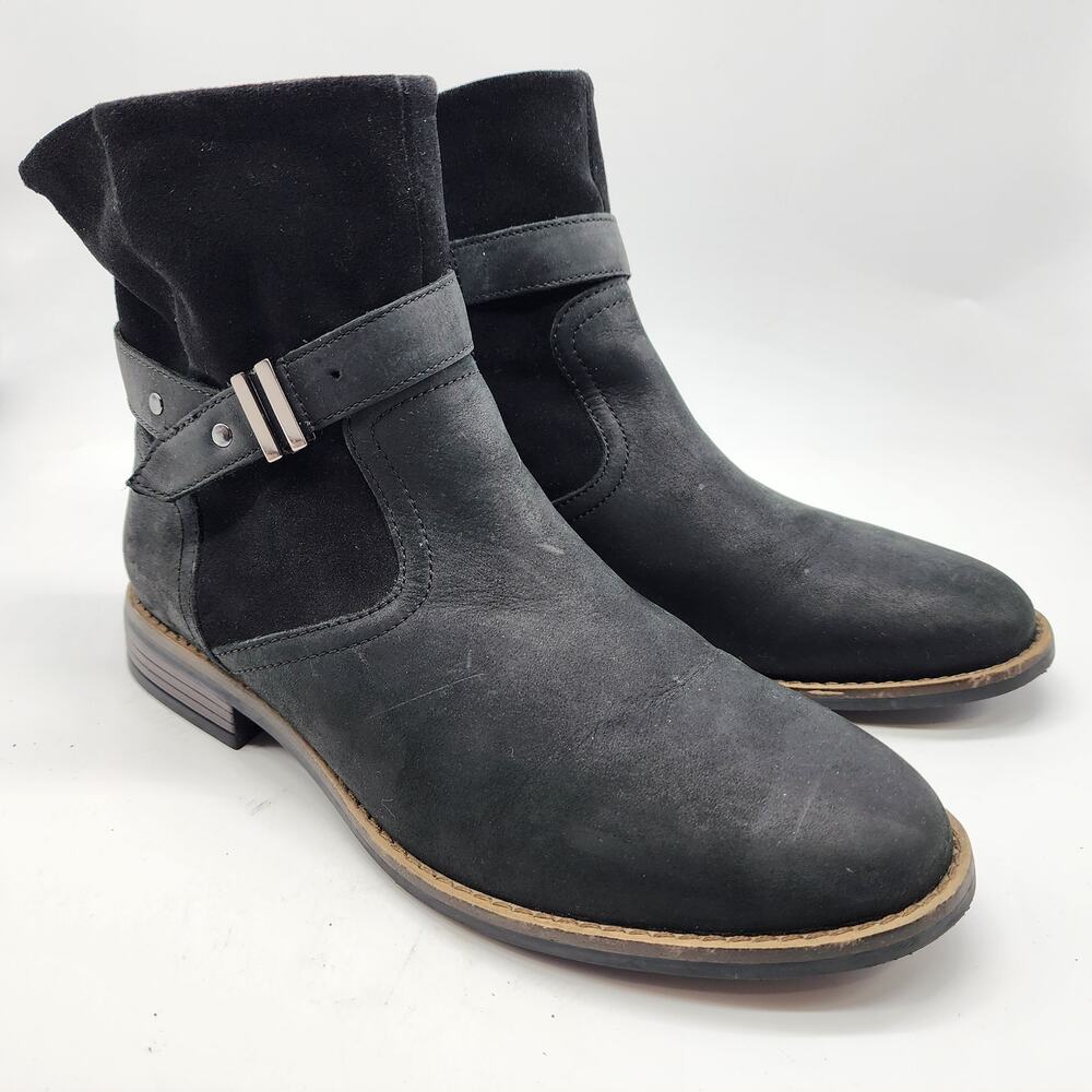 Clarks Camzin Strap Ankle Boots Black Leather Side Zip Buckle Bootie Size‎ 8.5M